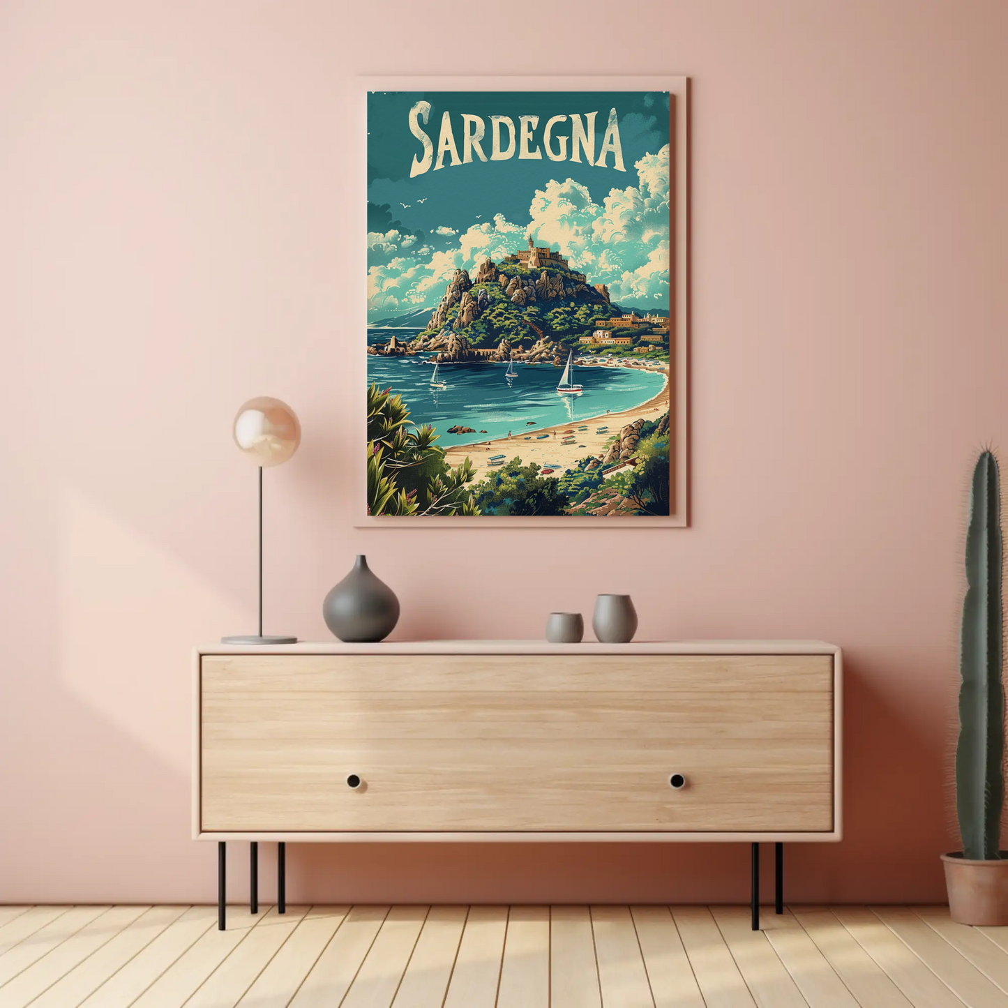 Sardegna Coastal Castle Beach Travel Poster