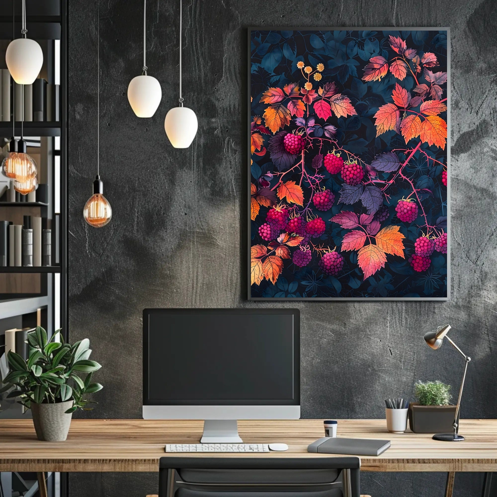 Raspberry Branches Illustration: Abstract or Artistic Poster