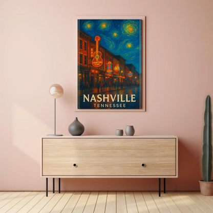 Nashville Tennessee Starry Night Music Scene Travel Poster