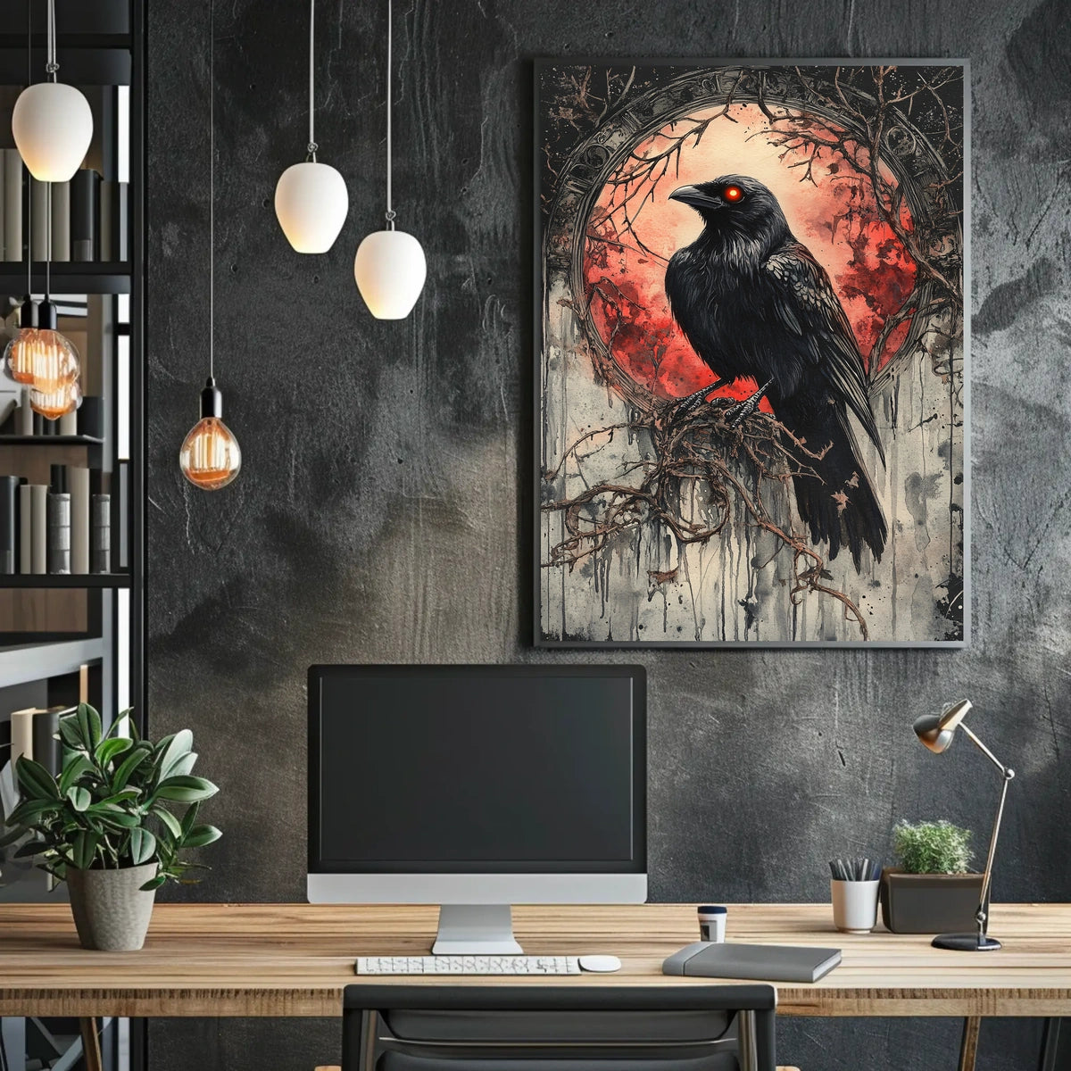 Raven Under Blood Moon Art Print Animal Poster