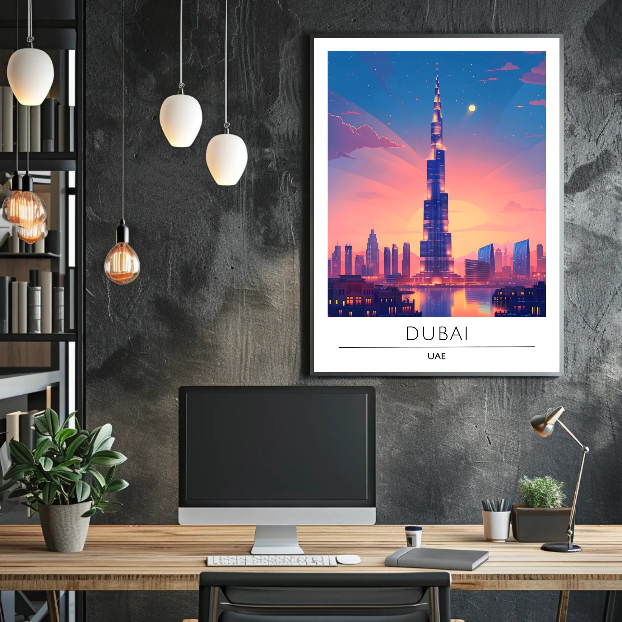 Dubai Sunset Burj Khalifa Urban Cityscape Poster
