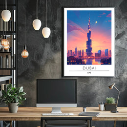 Dubai Sunset Burj Khalifa Urban Cityscape Poster