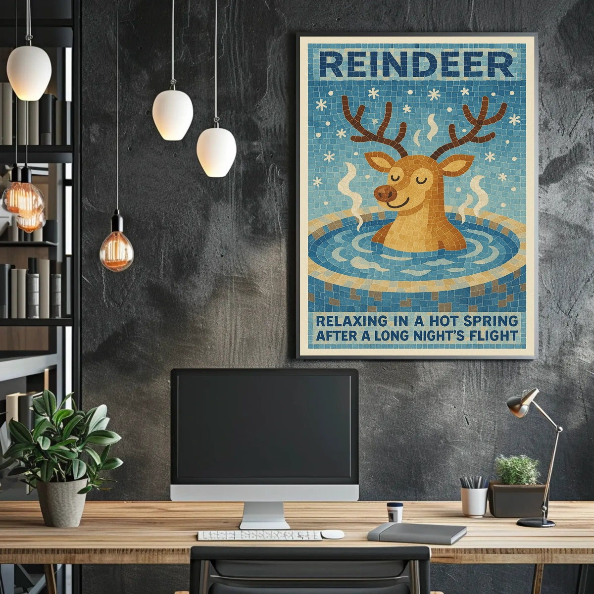 Relaxing Reindeer Mosaic Winter Art Poster - Abstract or Artistic Poster
