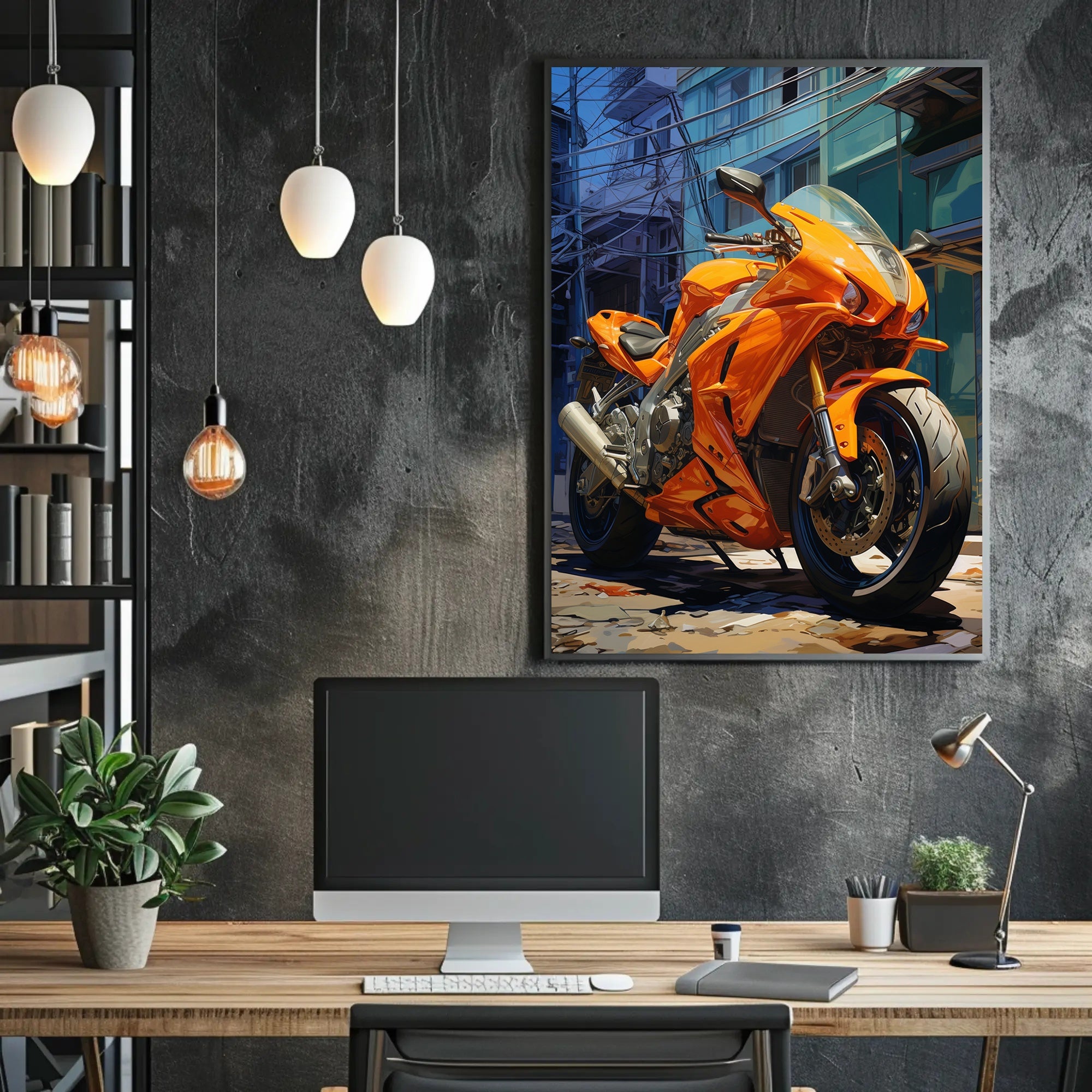Vibrant Urban Motorcycle Poster PosterGoat