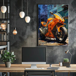 Vibrant Urban Motorcycle Poster PosterGoat