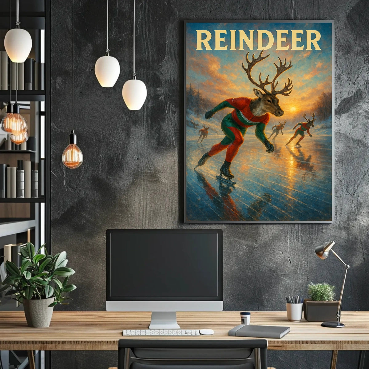 Reindeer Ice Skating Extravaganza Fantasy or Mythology Poster