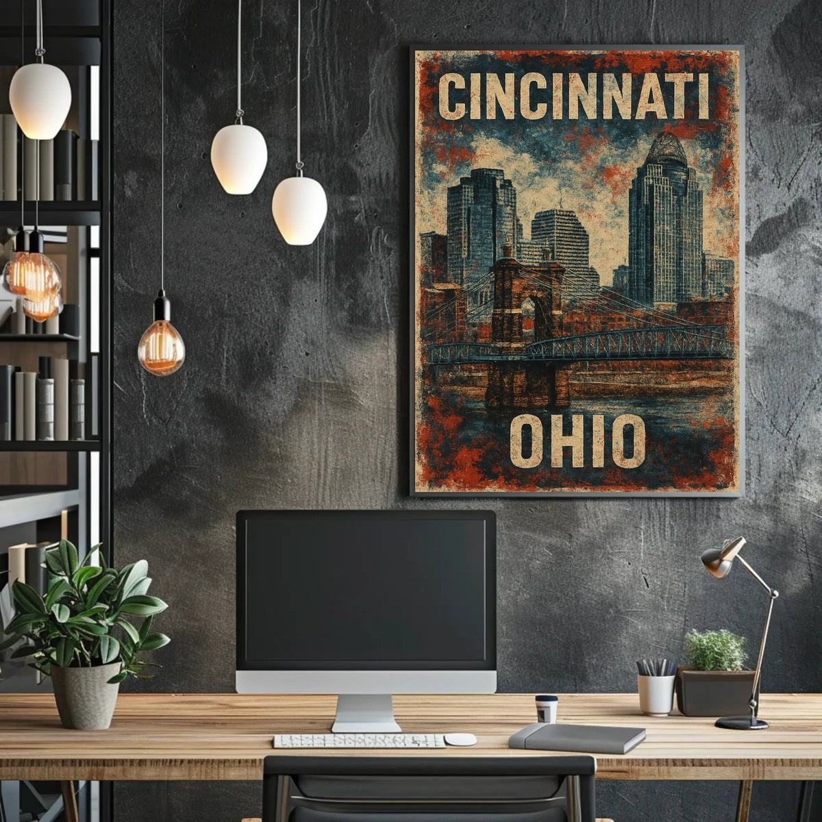 Cincinnati Skyline Vintage Urban Art Poster