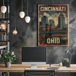 Cincinnati Skyline Vintage Urban Art Poster