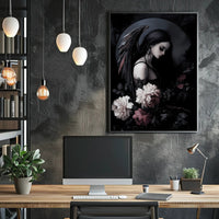 Dark Angelic Fantasy Woman with Dramatic Flowers Poster PosterGoat