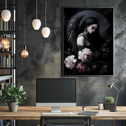 Dark Angelic Fantasy Woman with Dramatic Flowers Poster PosterGoat