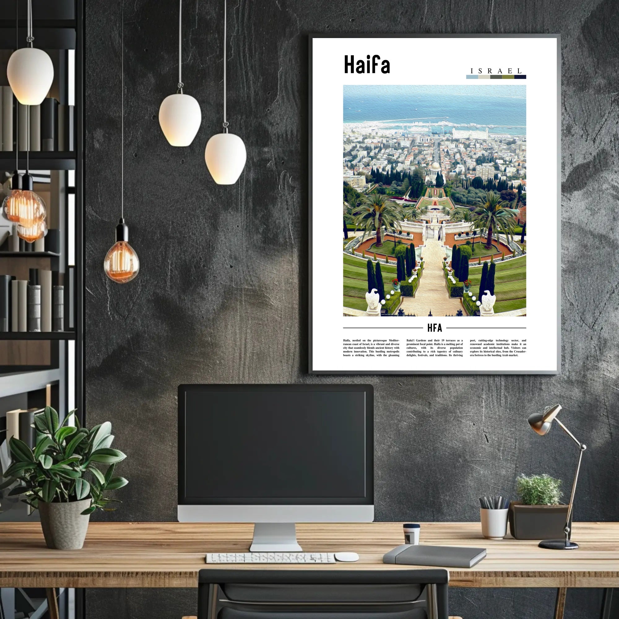 Haifa Skyline with Bahá'í Gardens Urban or Cityscape Poster PosterGoat