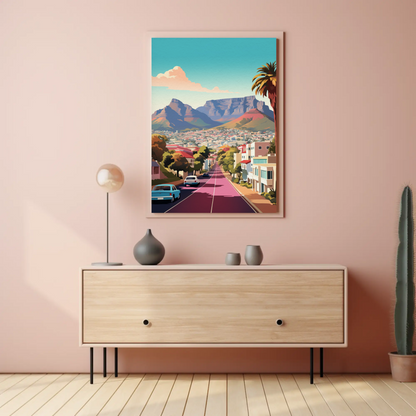 Cape Town Table Mountain Urban Street View Travel Poster