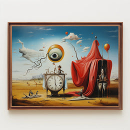Surreal Desert Clock Scene Artistic Poster