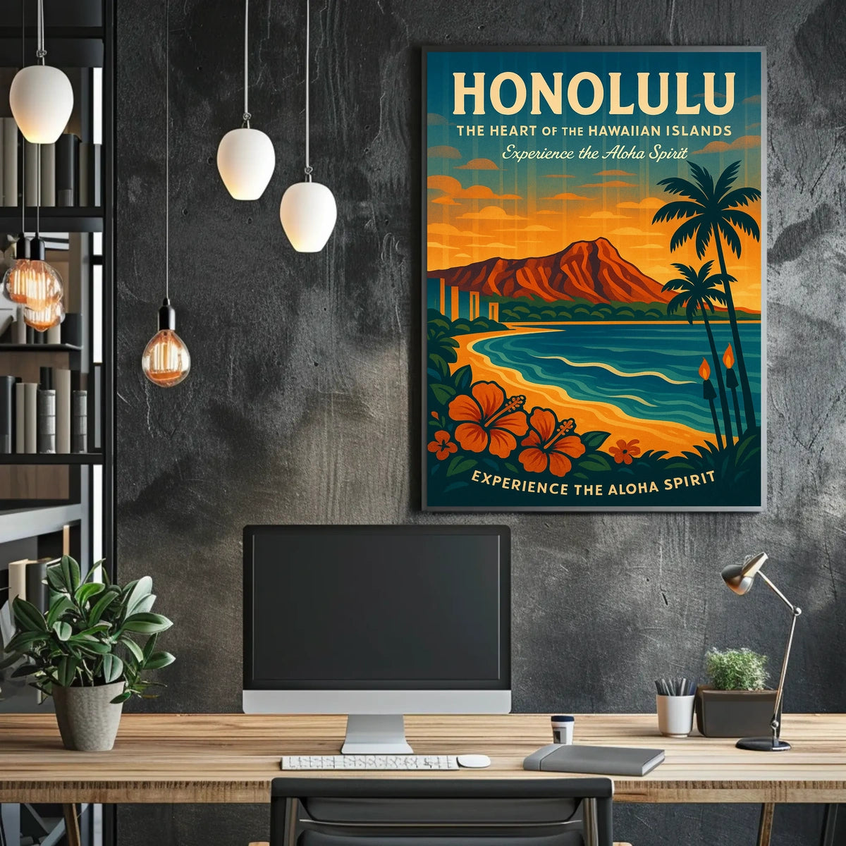 Honolulu Aloha Spirit Vintage Travel Poster Art