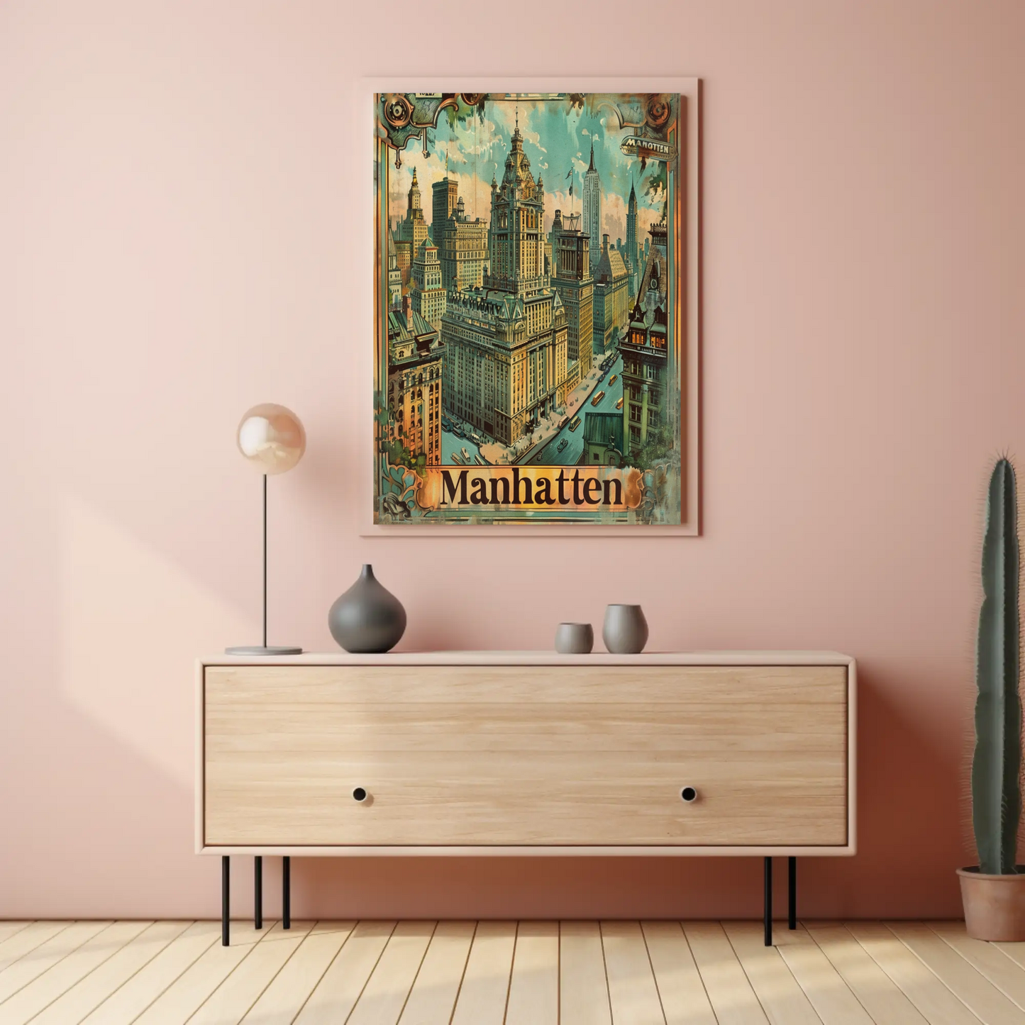 Manhattan Cityscape Vintage Skyscraper View Travel Poster Travel Poster
