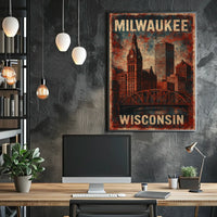 Milwaukee Wisconsin Scenic Vintage Cityscape Travel Decor Lovers Wanderlust Home Poster