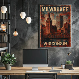 Milwaukee Wisconsin Scenic Vintage Cityscape Travel Decor Lovers Wanderlust Home Poster