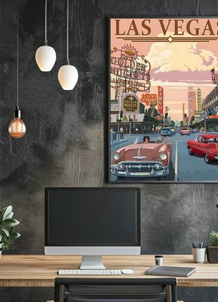 Retro Las Vegas Scene Mid-Century Travel Poster