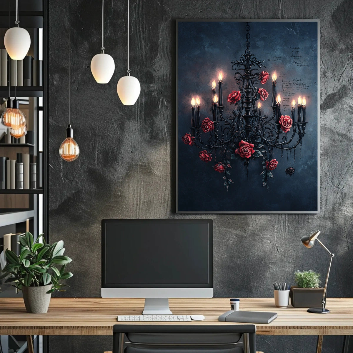 Gothic Chandelier With Roses Art Print Abstract Poster