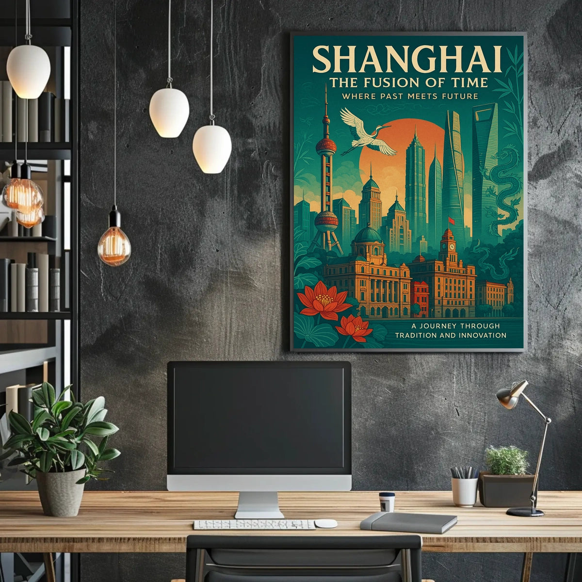 Shanghai Architecture Illustrative Modern Traditional Poster