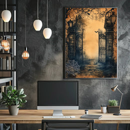 Dark Gothic Mansion Gate Horror Vintage Scene Artistic Poster