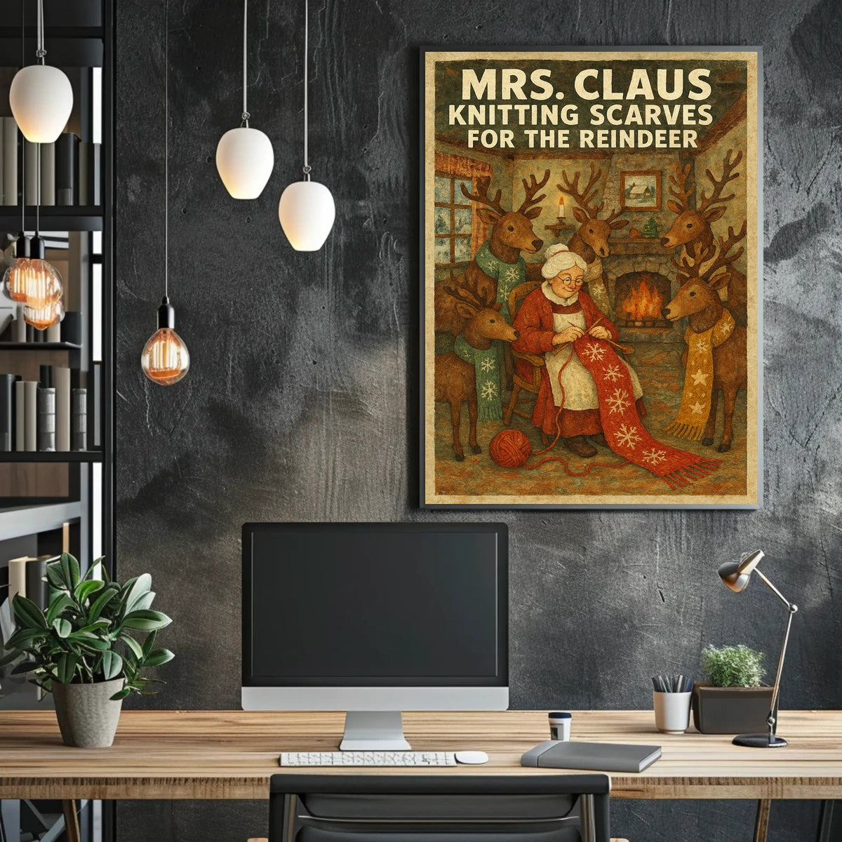 Mrs. Claus Knitting Scarves Poster