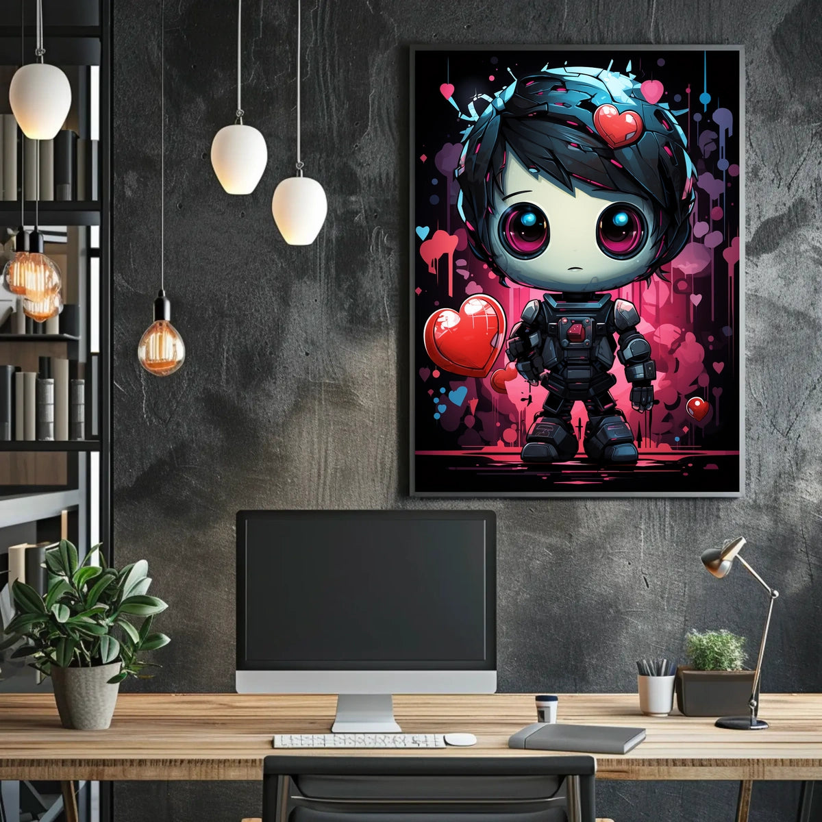 Cute Robotic Heart Poster: Futuristic Love Art
