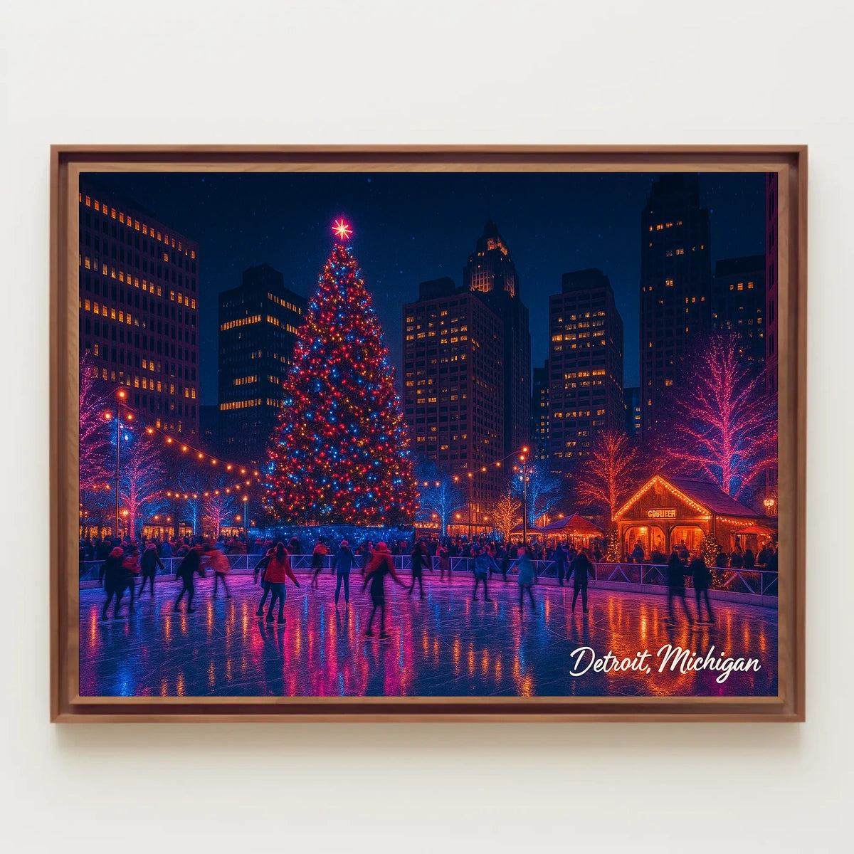 Holiday Skating in Detroit Poster