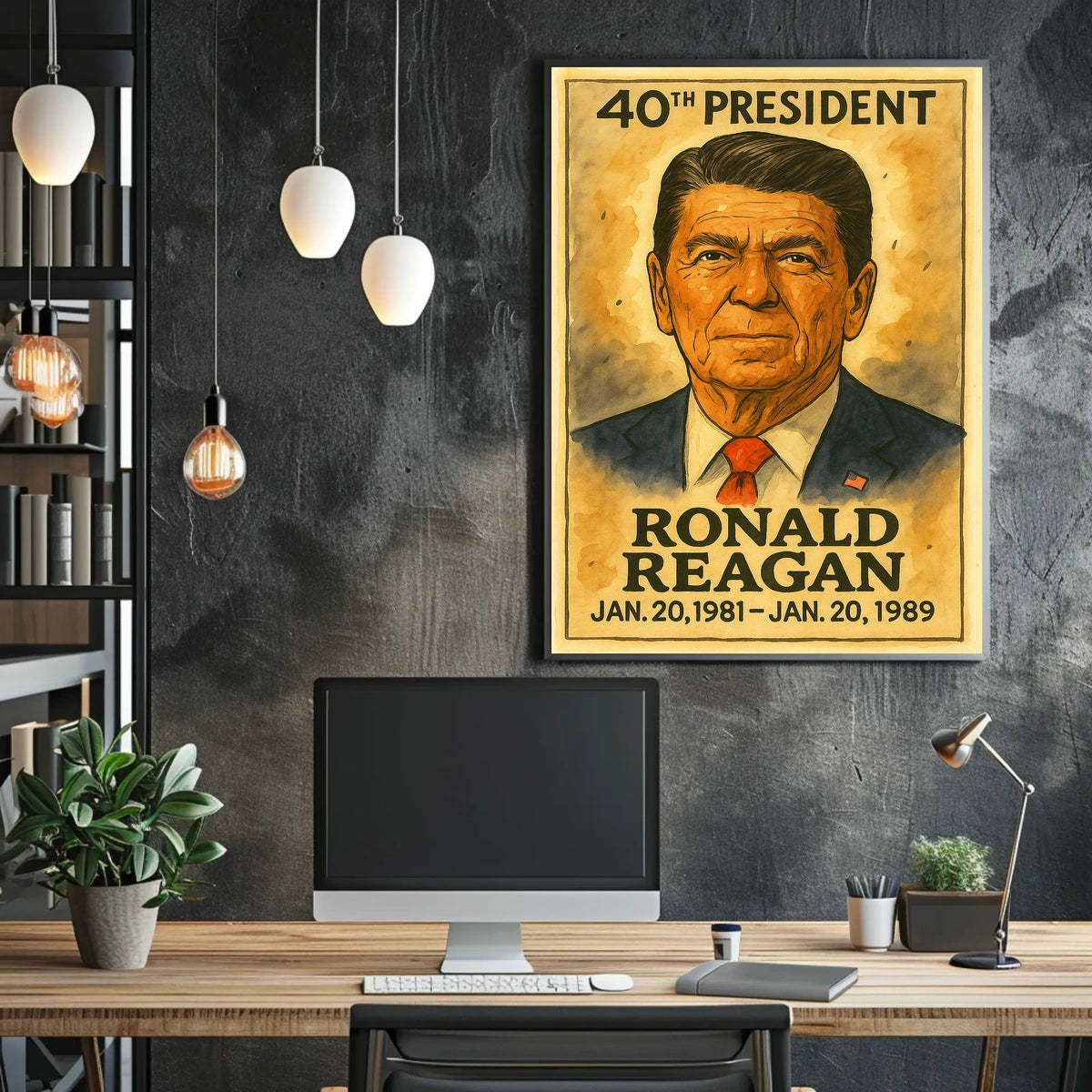 Ronald Reagan 40th President of the United States Exaggerated Cartoon Sketch Poster