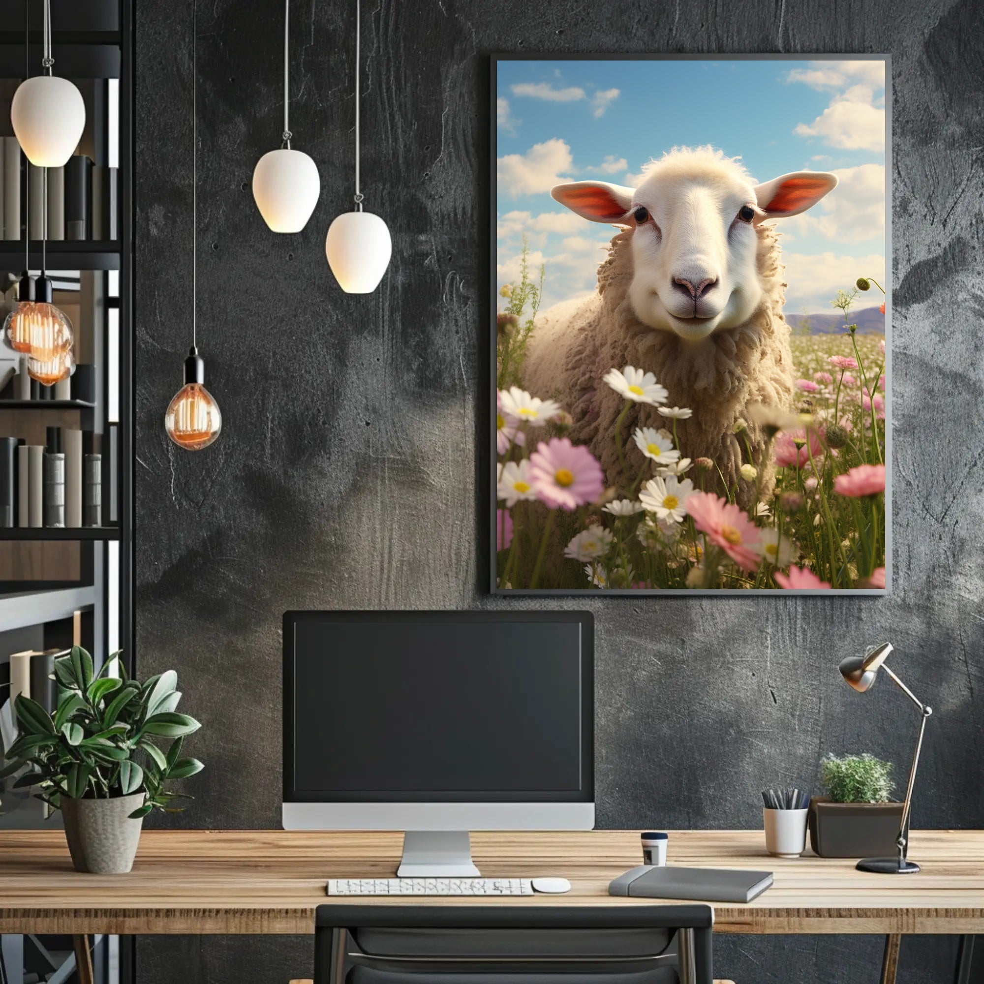 Serene Sheep In Bloom Poster PosterGoat