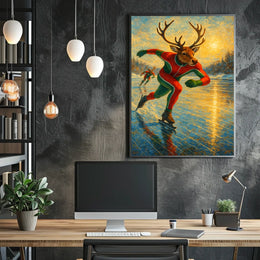 Whimsical Reindeer Skating Winter Wonderland Poster