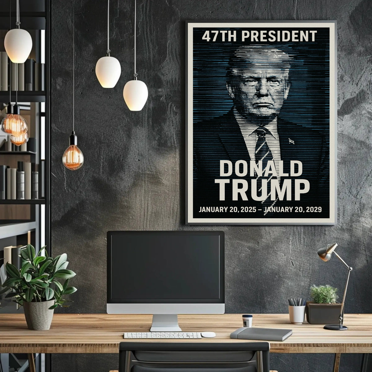 Donald Trump Visionary Leader in Blue Poster