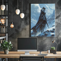 Warrior in Snowy Mountains: Epic Fantasy or Mythology Poster PosterGoat