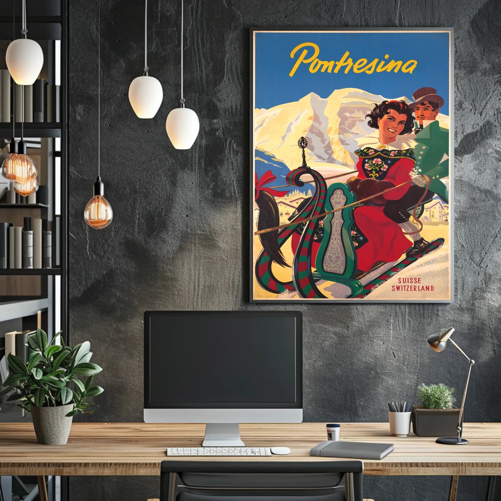 Vibrant Pontresina Winter Travel Scene Poster PosterGoat