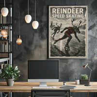 Reindeer Speed Skating: Whimsical Fantasy Sports Poster