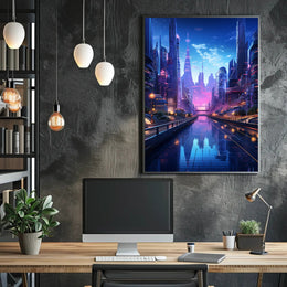 Futuristic Cityscape At Twilight Poster