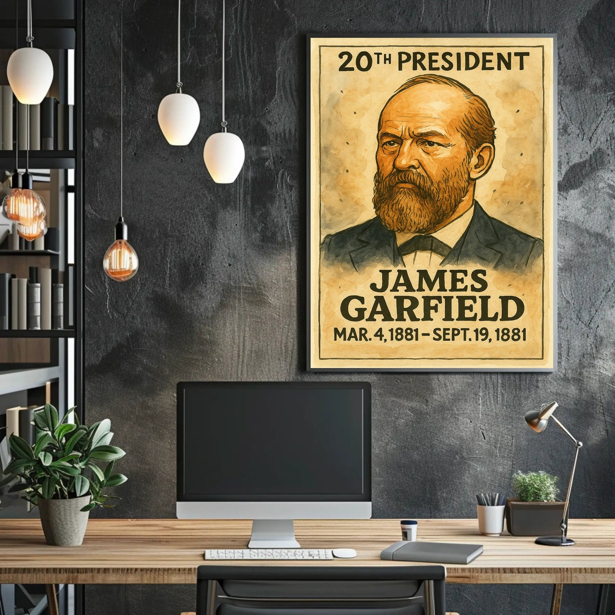 James A. Garfield 20th President of the United States Exaggerated Cartoon Sketch Poster