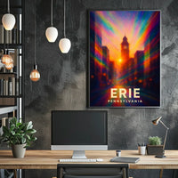 Erie Pennsylvania Cityscape Vibrant Urban Travel Inspired Digital Painting Impressionism Poster