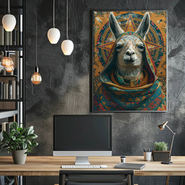 Celebratory Llama Art in Cultural or Heritage Poster PosterGoat