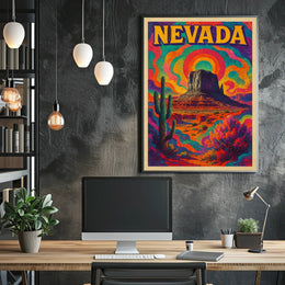 Nevada Psychedelic Desert Landscape Poster