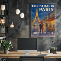 Paris Christmas Noël Midnight Vintage Poster