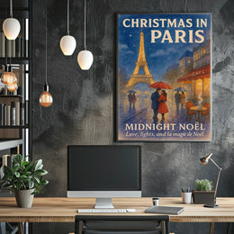 Paris Christmas Noël Midnight Vintage Poster