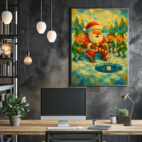 Whimsical Christmas Poster: Santa and Elves Ice Fishing