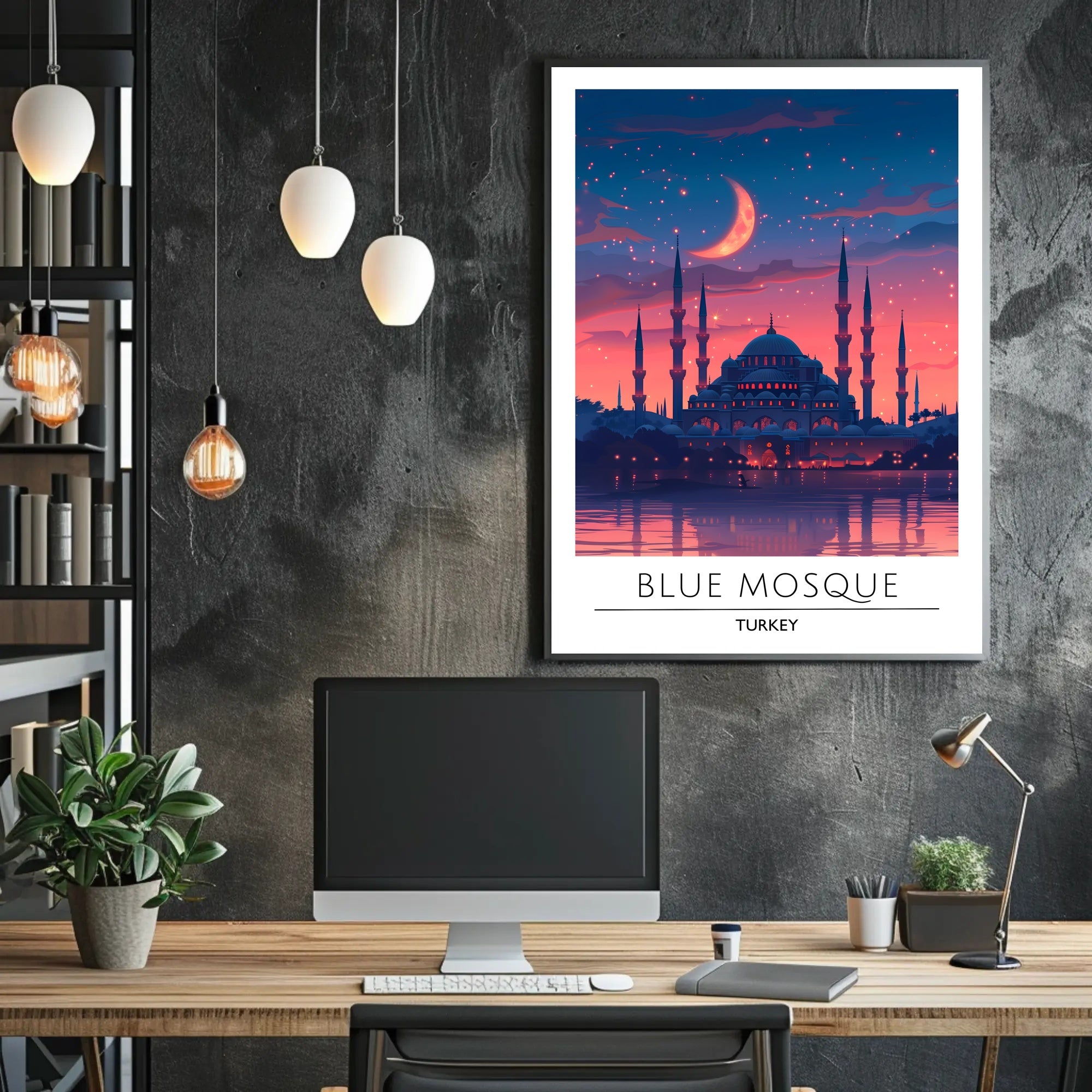 Blue Mosque Twilight Silhouette Cultural or Heritage Poster