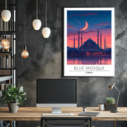 Blue Mosque Twilight Silhouette Cultural or Heritage Poster