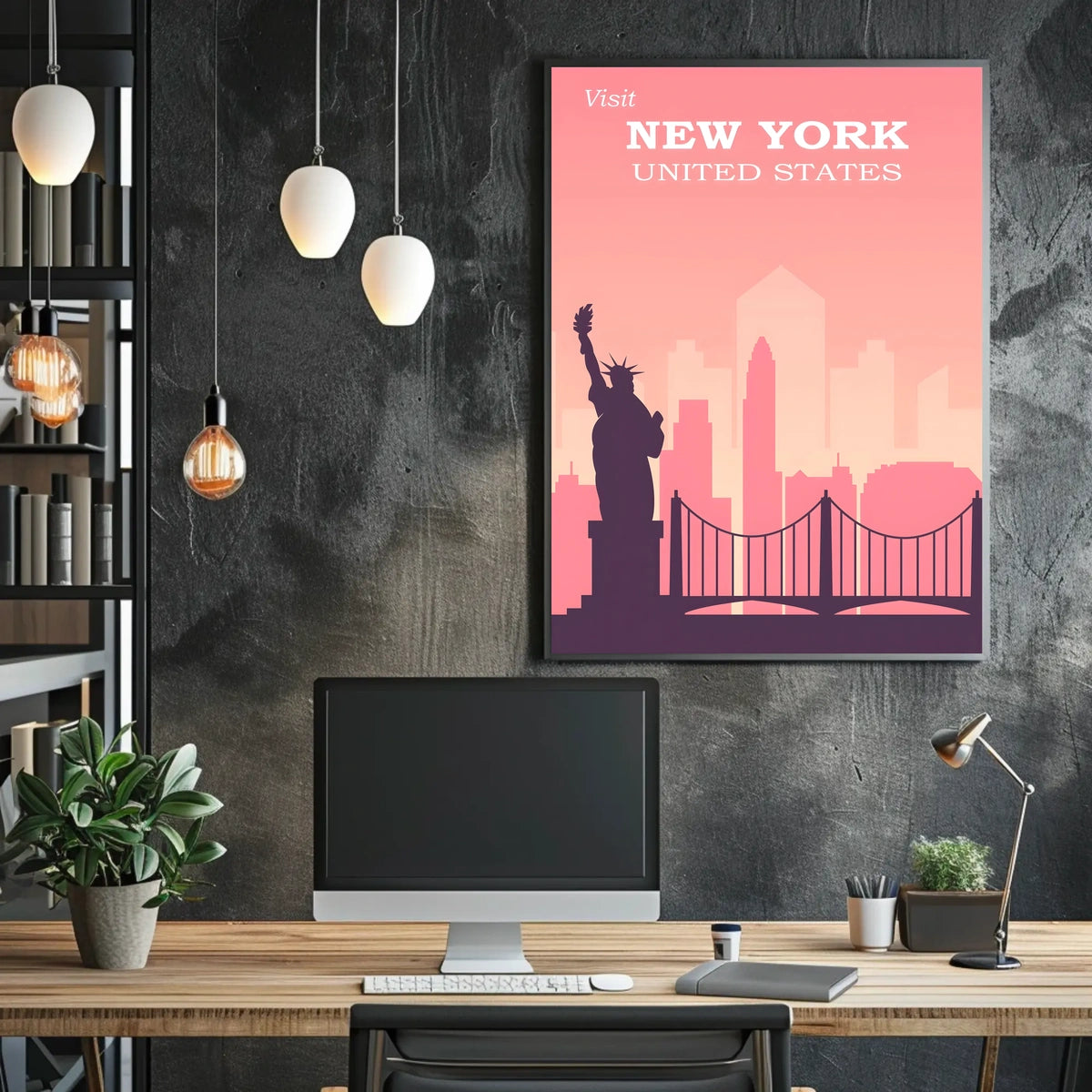 New York City Landmarks Travel Poster Modern Wall Art