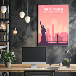 New York City Landmarks Travel Poster Modern Wall Art