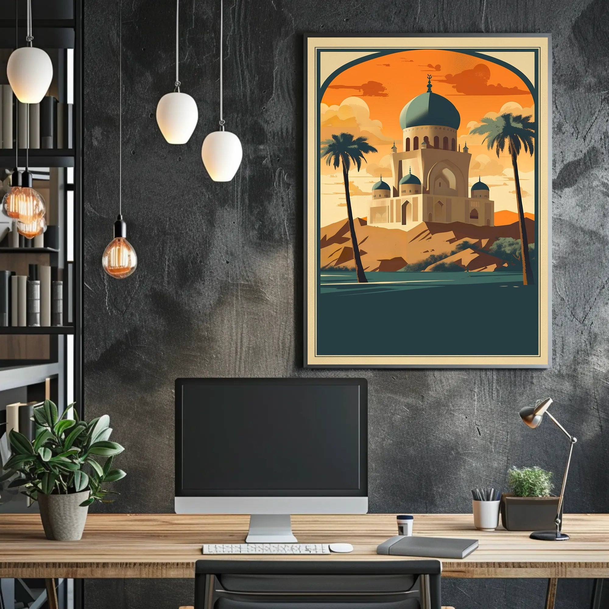 Majestic Desert Mosque at Sunset Poster