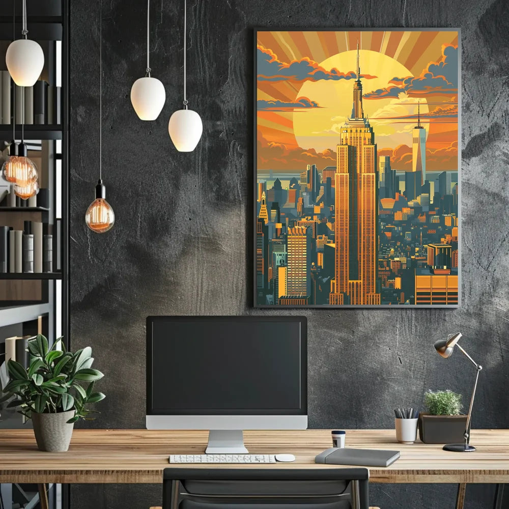New York Skyline Retro Travel Poster Art Print