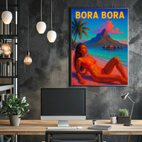 Vibrant Bora Bora Beach Scene in Travel Poster PosterGoat